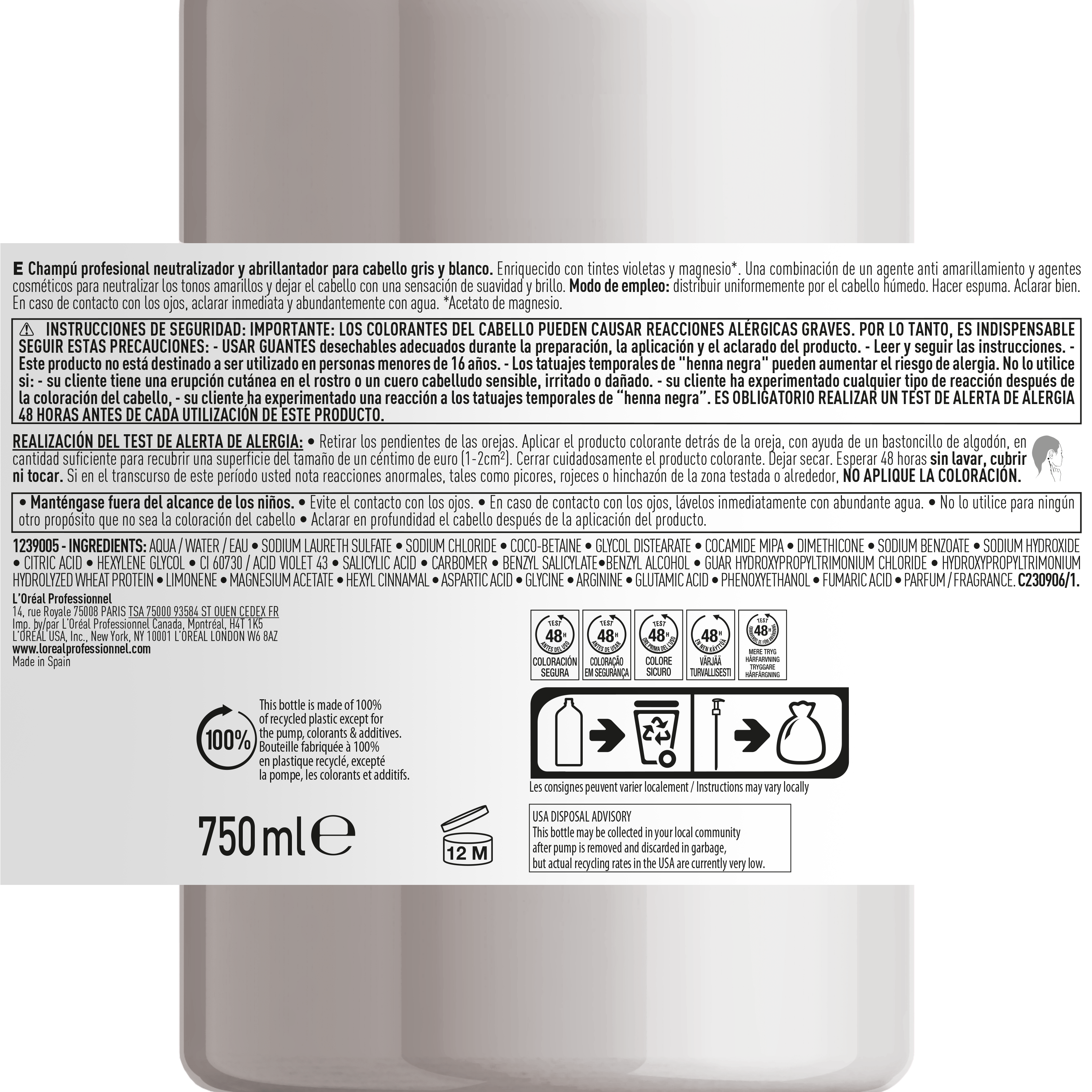 L'Oréal Professionnel Shampoo Champú Silver 1500ml Roberta Beauty Club Tienda Online Productos de Peluqueria