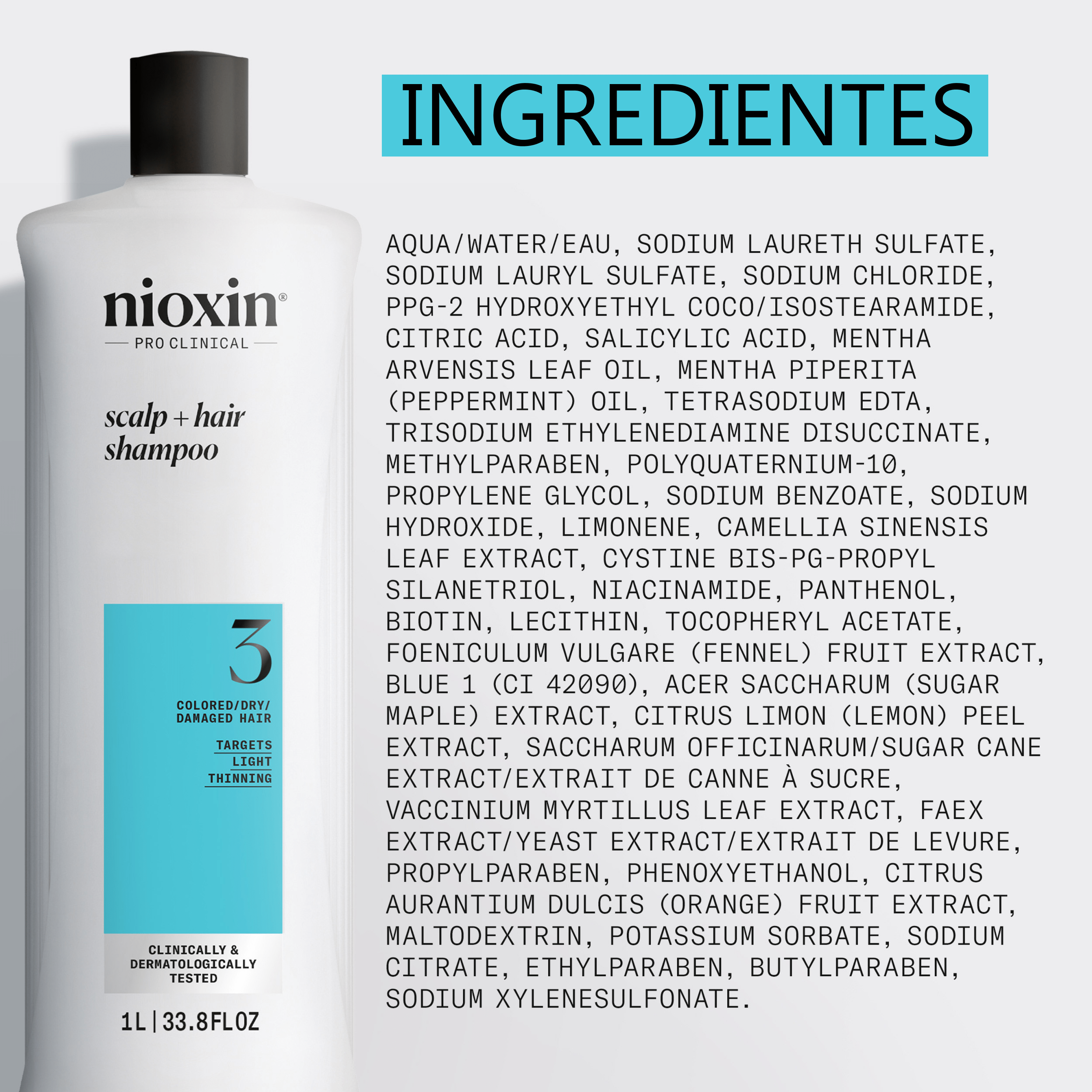 Nioxin Champú SYSTEM 3 CLEANSER Champú Step 1 Cabello Teñido 1000ml Roberta Beauty Club Tienda Online Productos de Peluqueria