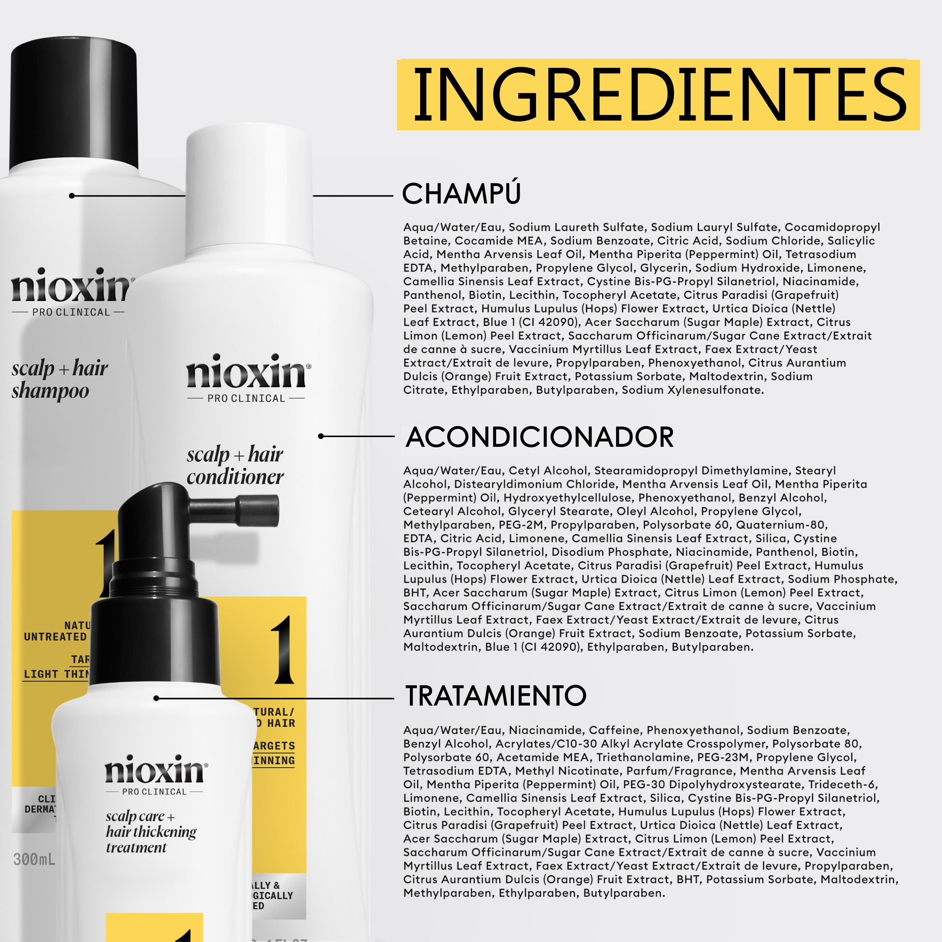Nioxin Tratamiento SYSTEM 1 Kit Champú 300ml + Acondicionador 300ml+Tratamiento 100ml Roberta Beauty Club Tienda Online Productos de Peluqueria