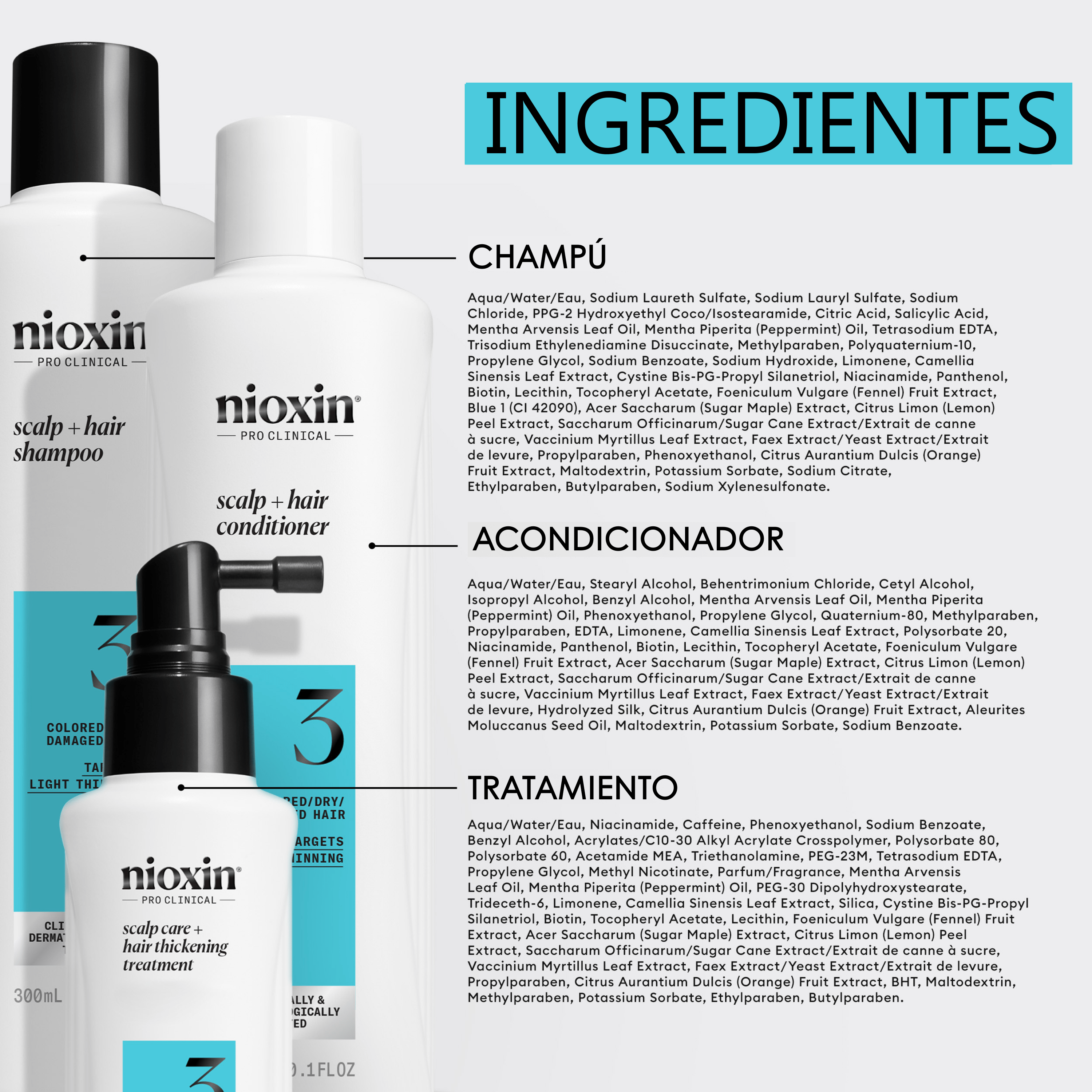 Nioxin Tratamiento SYSTEM 3 Kit Champú 300ml + Acondicionador 300ml +Tratamiento 100ml Roberta Beauty Club Tienda Online Productos de Peluqueria