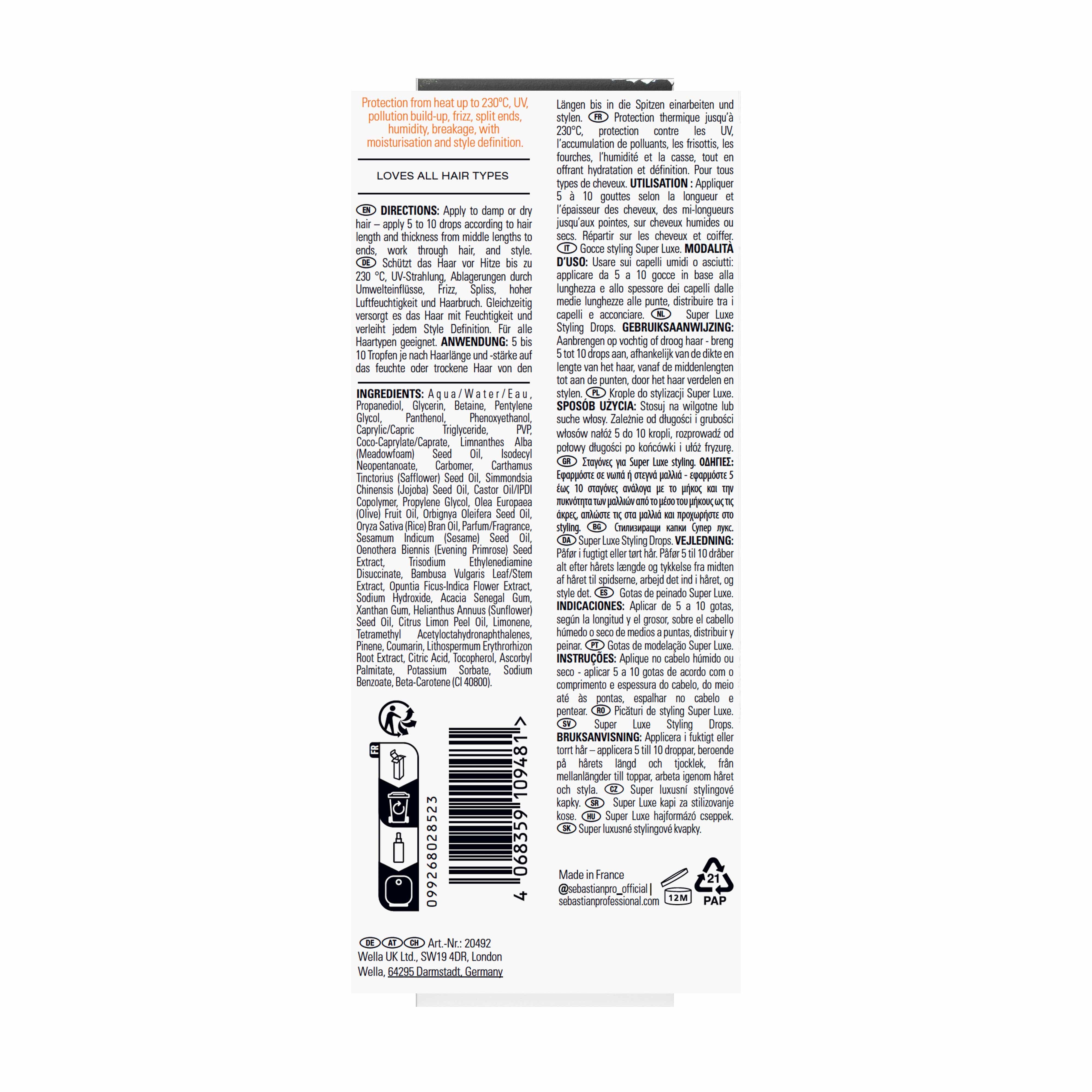 Sebastian Tratamiento Sebastian Professional Potion 9 Gotas de Peinado 30ml Roberta Beauty Club Tienda Online Productos de Peluqueria