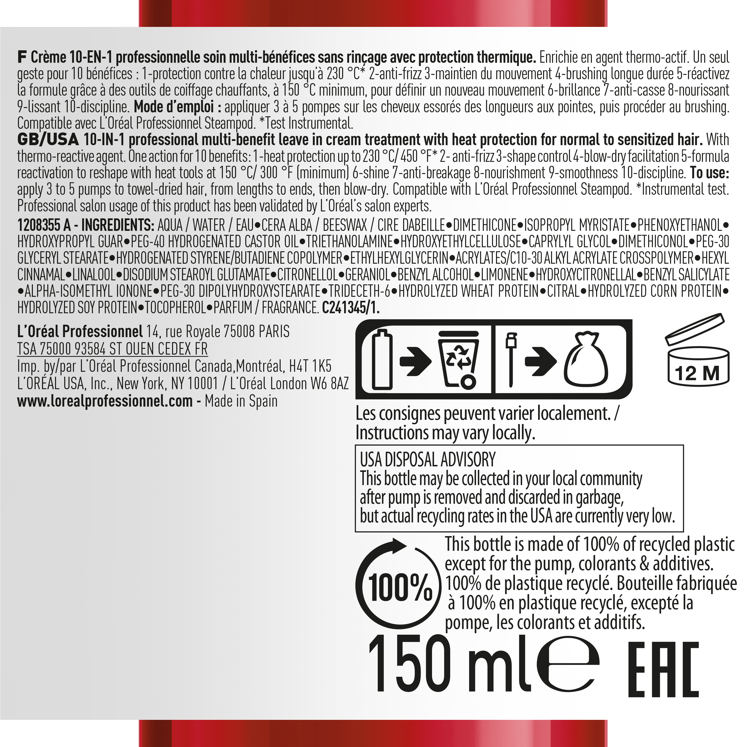 L'Oréal Professionnel Hair Care Crema Blow-Dry Fuilidifier 150ml Roberta Beauty Club