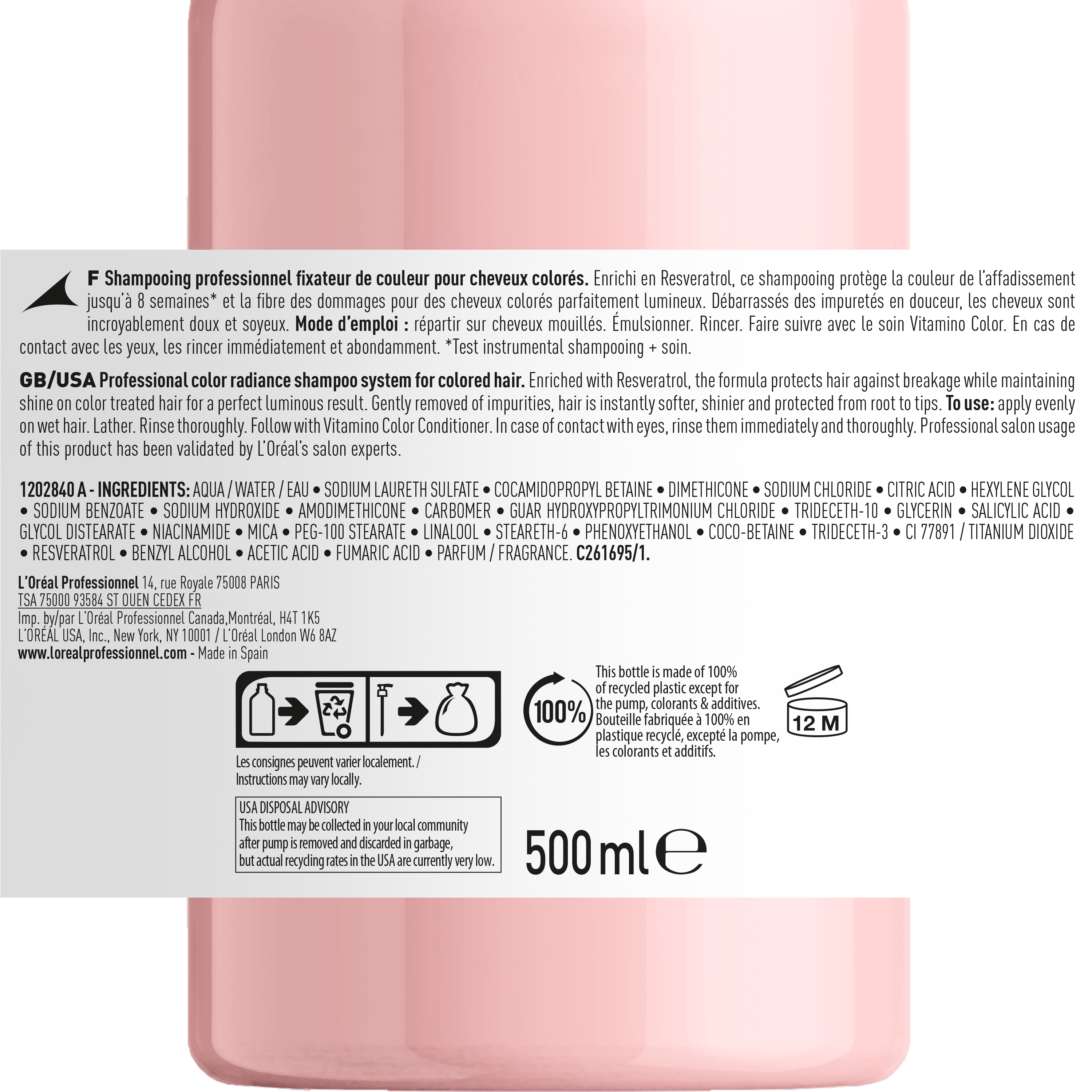 L'Oréal Professionnel Shampoo Champú Vitamino Color 500ml Roberta Beauty Club