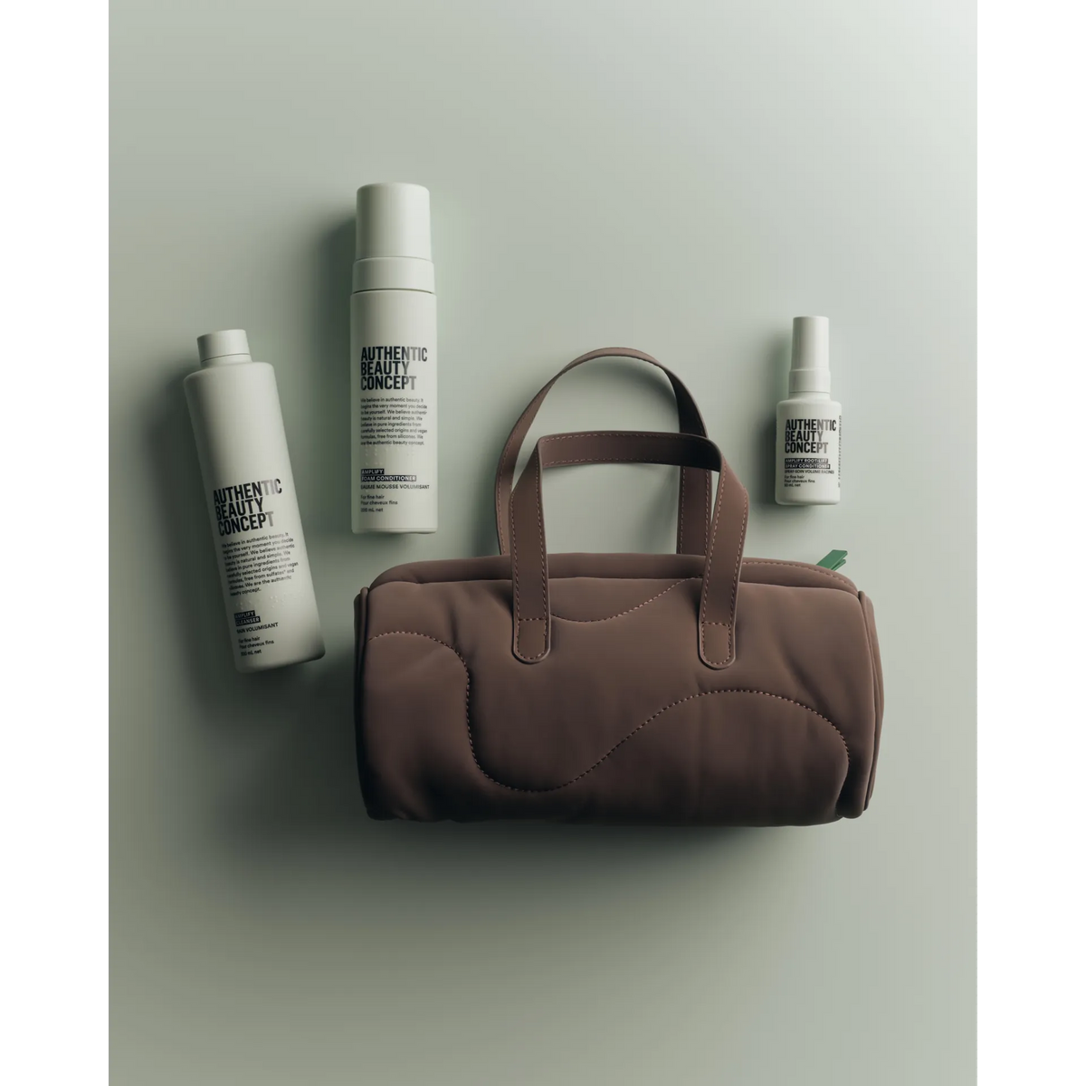 Authentic Beauty Concept Champú Pack Bolso Amplify: Champú, Acondicionador, y Minitalla del Spray Acondicionador Elevador de Raíces Roberta Beauty Club Tienda Online Productos de Peluqueria