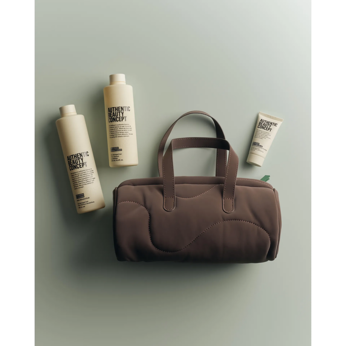 Authentic Beauty Concept Champú Pack Bolso Replenish: Champú, Acondicionador, y Minitalla Bálsamo Regenerador para Puntas Abiertas Roberta Beauty Club Tienda Online Productos de Peluqueria