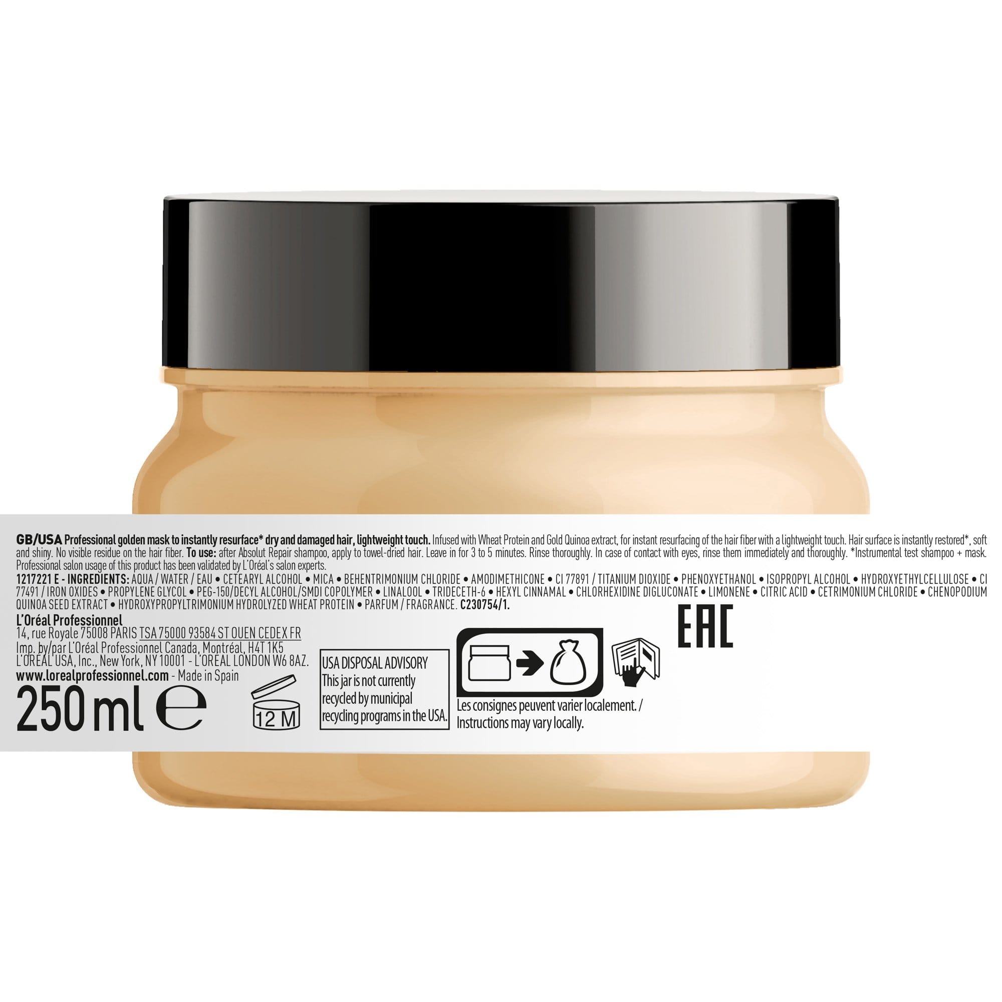 L'Oréal Professionnel Hair Care Mascarilla Dorada Absolut Repair 250ml Roberta Beauty Club